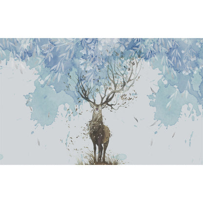 Avelena | Extra Large Minimalistische Wandtapete In Blau und Braun Hirsch Wandverkleidung, Maßanfertigung