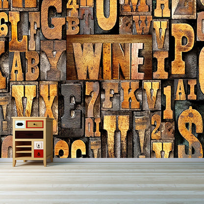 Avelena | Whole Letters Mural Wallpaper For Living Room Decoration 3D Effect Wall Art In Yellow And Brown, Stain-Resistant