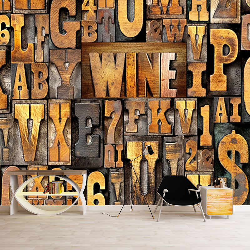 Avelena | Whole Letters Mural Wallpaper For Living Room Decoration 3D Effect Wall Art In Yellow And Brown, Stain-Resistant