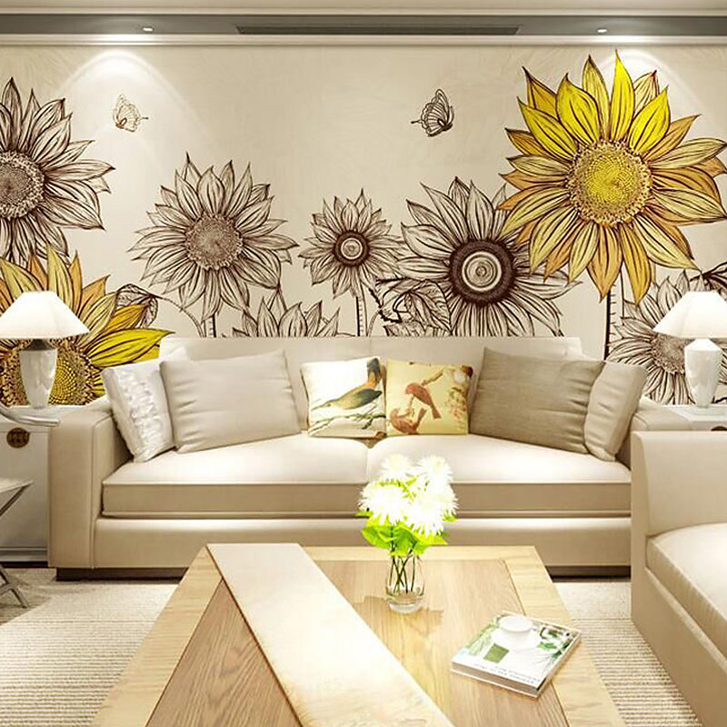Avelena | Sonnenblumen Wandkunst In Gelb, Nostalgische Landhaus Tapete für Die Wohnkultur