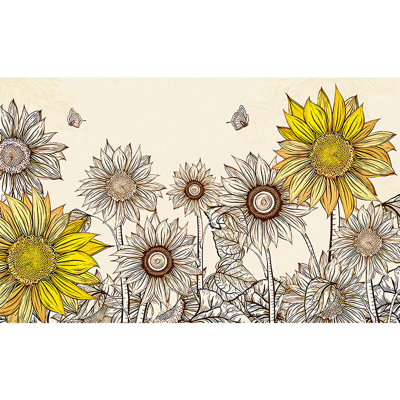 Avelena | Sonnenblumen Wandkunst In Gelb, Nostalgische Landhaus Tapete für Die Wohnkultur