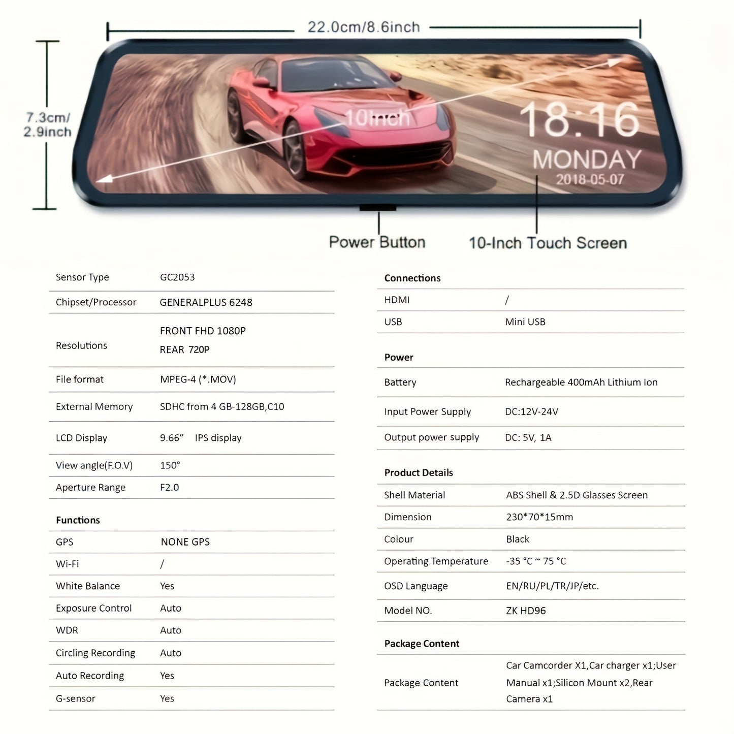 Avelena | ClearPath | Dashcam mit 1080P Frontaufnahme und 720P Rückaufnahme