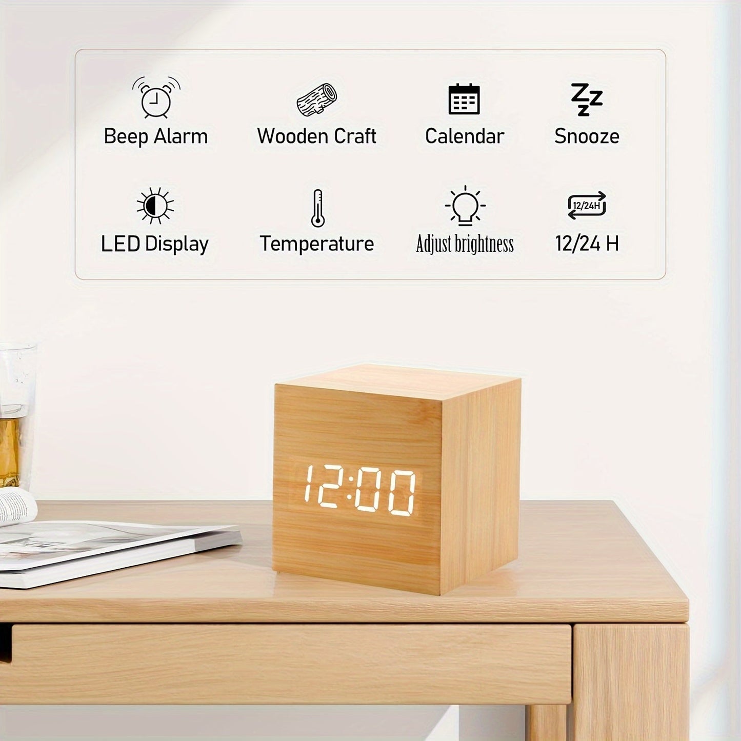 Avelena | Uhr Stilvolle Holzuhr mit Led-Display