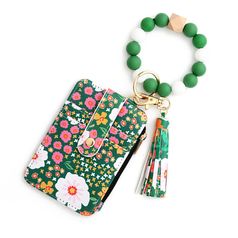 Avelena | Boho-Stil Perlen & Tassle Dekorierter Schlüsselanhänger mit Blumenmuster Geldbörse