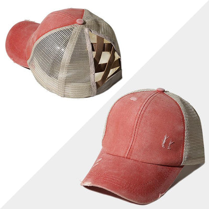 Avelena | Neue Mesh Cross Outout Pferdeschwanz Baseballcap