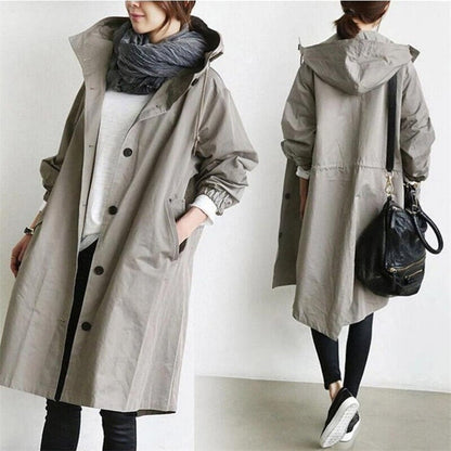 Waterdichte trenchcoat met capuchon voor vrouwen