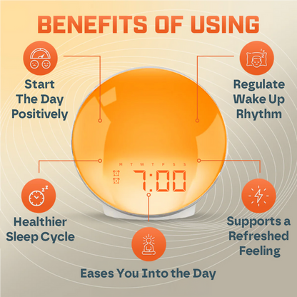 Avelena | Wake-Up Sun Lamp Clock | Gradual Sunrise Light & Customizable Sounds for Gentle Mornings