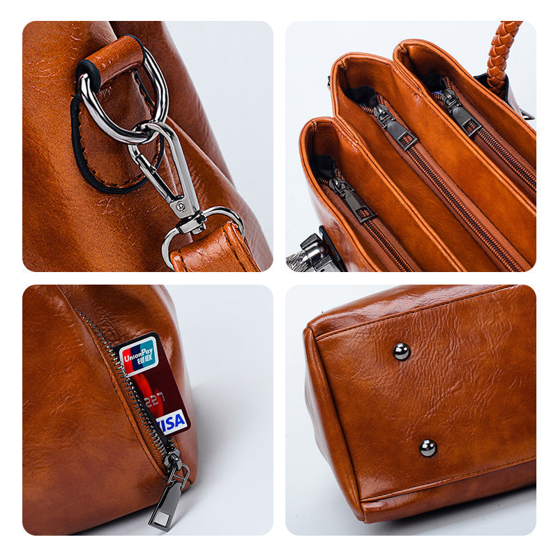 Avelena | Neue Handtaschen aus Öl-Wachs-Leder Boston, Große Tragetasche aus Weichem Leder