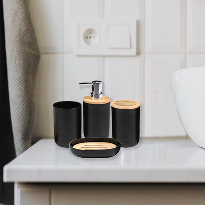 Avelena | 6-teiliges Badset - Seifenschale Zahnbürstenhalter Mundspülbecher Lotionflasche Mülleimer WC-Bürste - Praktisches WC-Set für Zuhause Wäschempfang, Schwarz
