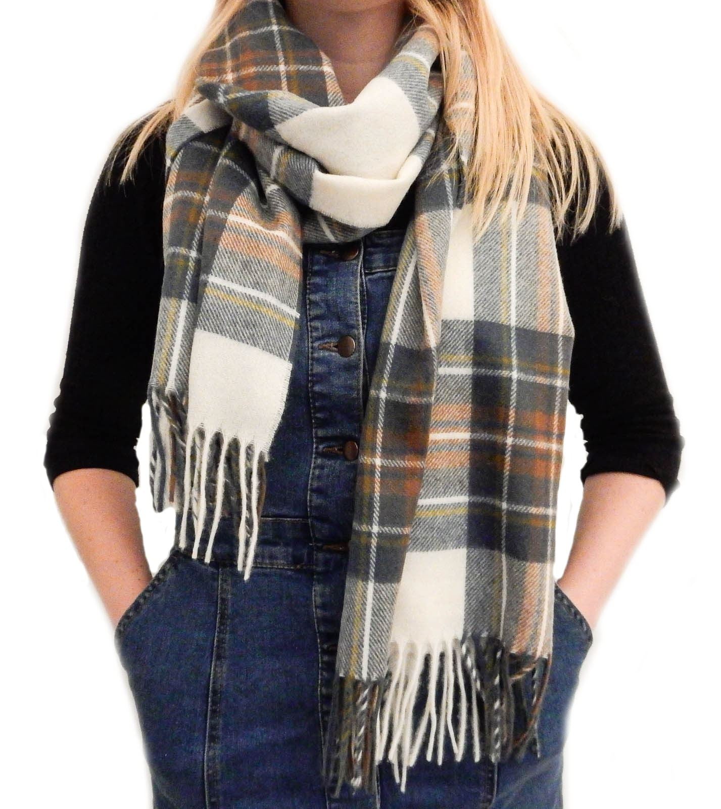 Avelena | Tartan Schafwollschal Gedämpftes Blau Stewart