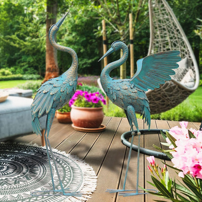 Avelena | 33-37 Zoll Metallkran Gartenstatue Dekor, Vogelgarten Skulptur & Statuen, Außendekoration für Garten Terrasse Rasen Hinterhof Pool, Vintage Ausbreitende Flügel Kran, Set von 2