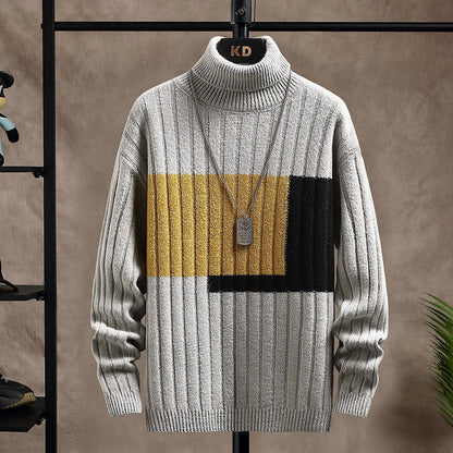 Avelena | Zweifarbiger, Gerippter Rollkragenpullover für Herren