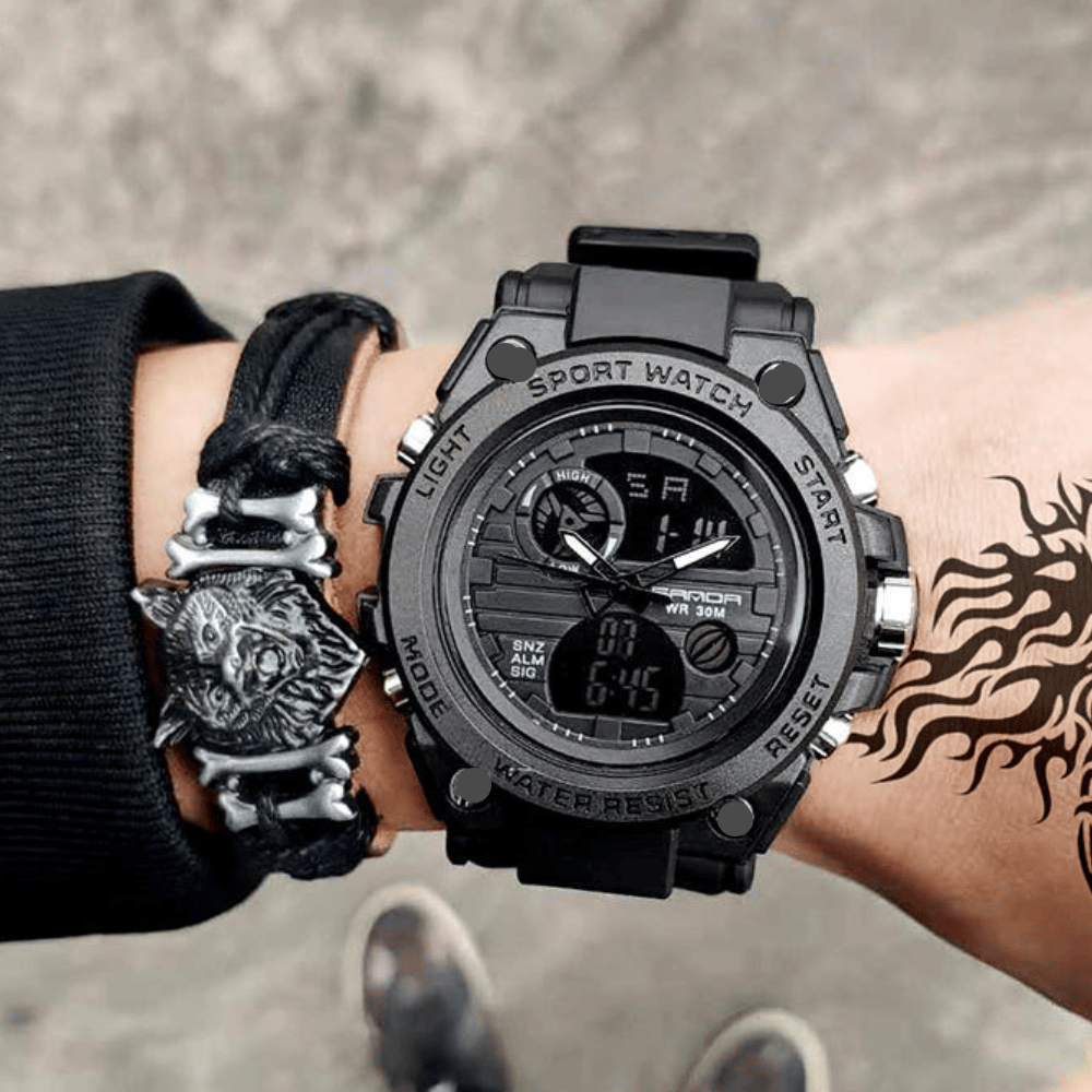 Avelena | Sportliche Dual-Display Mode Multifunktionale wasserdichte leuchtende Herrenarmbanduhr