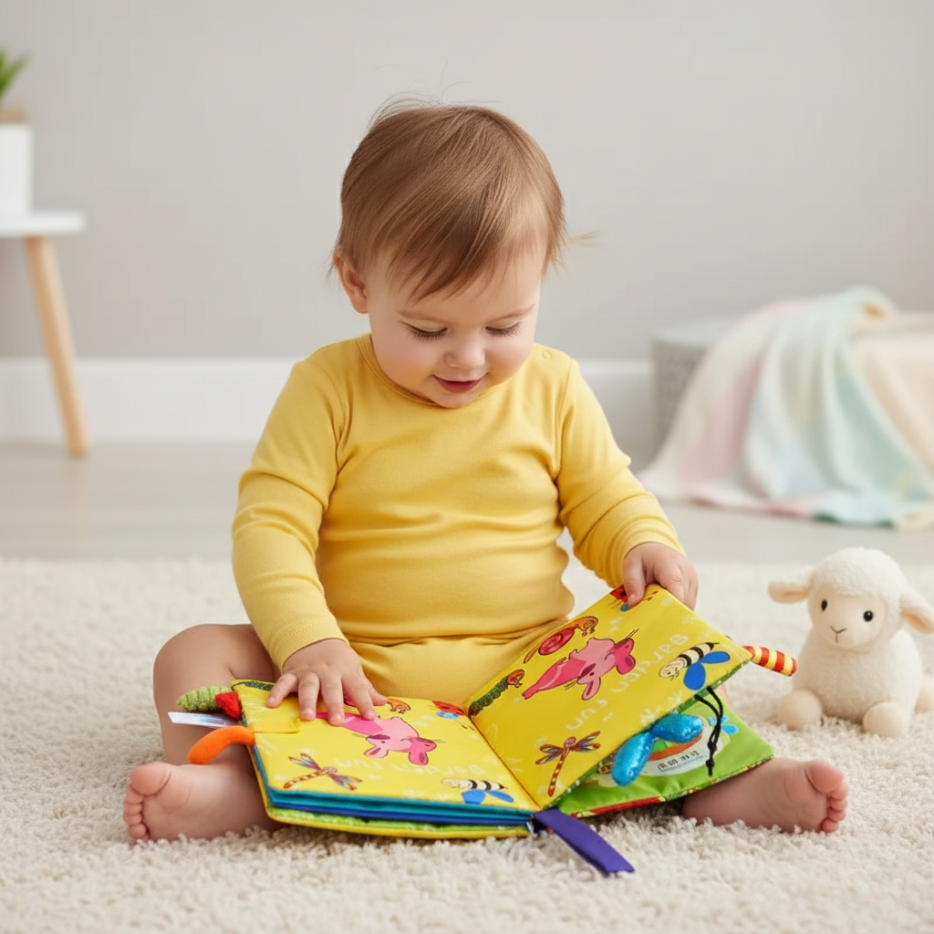 Avelena | Weiches Baby-Stoffbuch mit Tier-Schwänzen und Geräuschpapier für frühzeitiges Lernen und Spielen