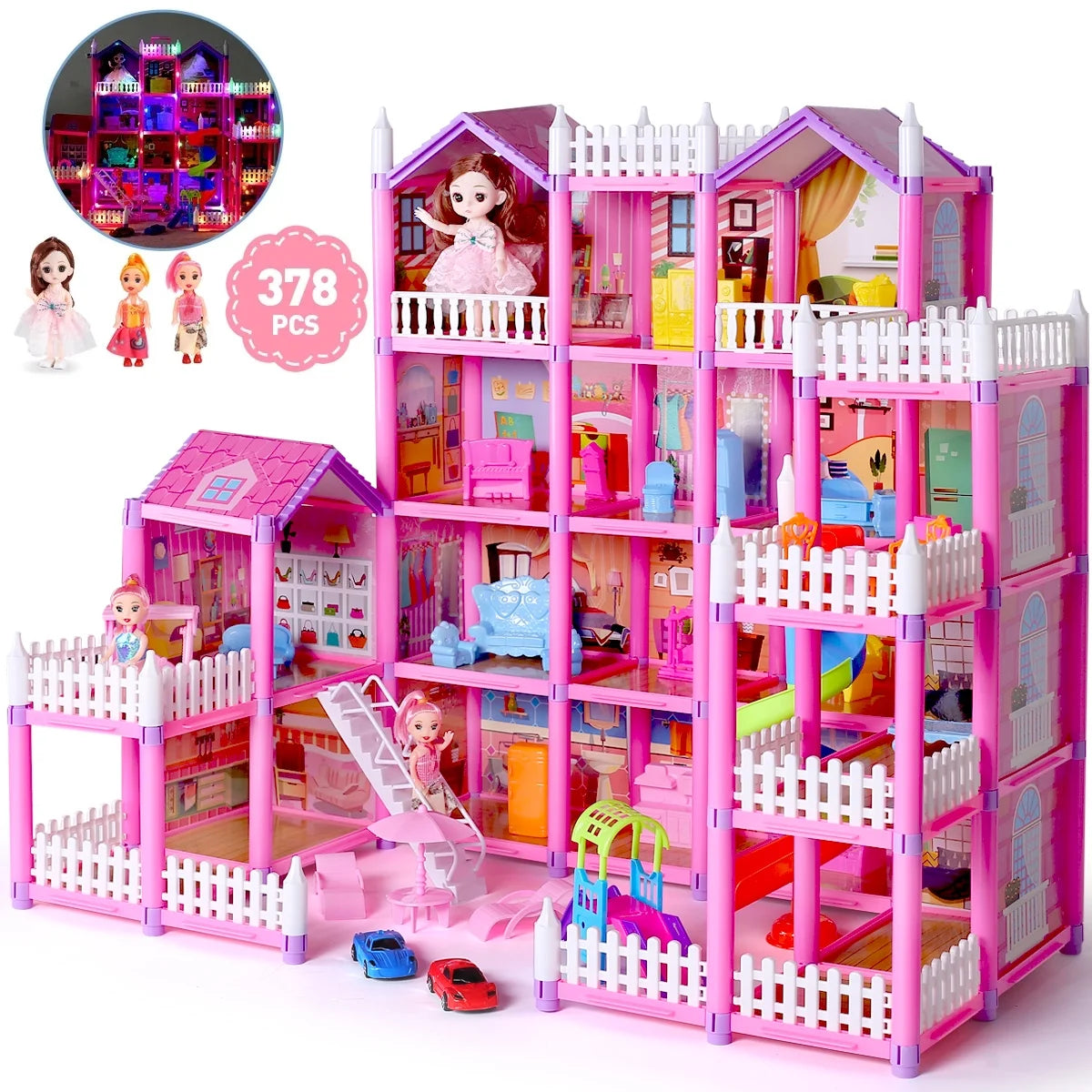 Avelena | Puppenhaus Mit Farbenfrohem Licht, Tust Als Ob Spiel Multirom & 2 Puppen