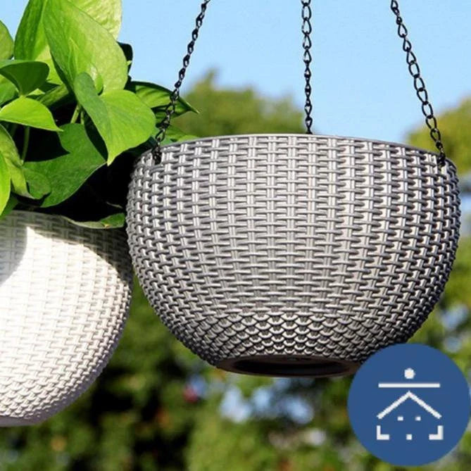Avelena | Geflochtener Hängekorb für Pflanzen mit Kette – Ideal für Balkon und Garten
