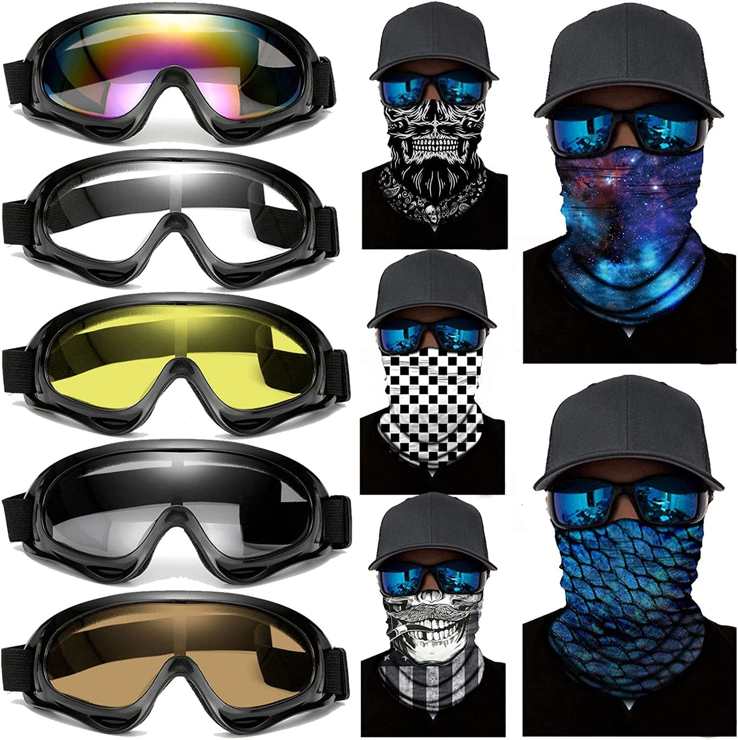 Avelena | 10 Pakete Motorrad Zubehör, 5 Pcs Dirt Bike Ski Brillen Staubdicht Winddicht Sicherheitsbrillen Und 5 Pcs Gesichtsmasken