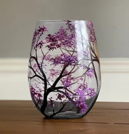 Avelena | Vier Jahreszeiten Baum Weingläser - Hand gemalt Kunst