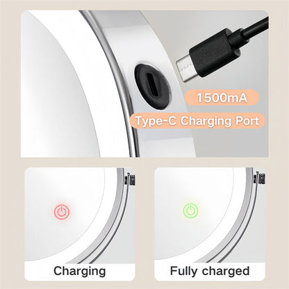 Avelena | Wiederaufladbarer Wandspiegel zum Rasieren | 360° Drehung. 1X/10X Vergrößerung & Einstellbare LED-Beleuchtung für den Einsatz im Badezimmer
