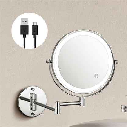 Avelena | Wiederaufladbarer Wandspiegel zum Rasieren | 360° Drehung. 1X/10X Vergrößerung & Einstellbare LED-Beleuchtung für den Einsatz im Badezimmer