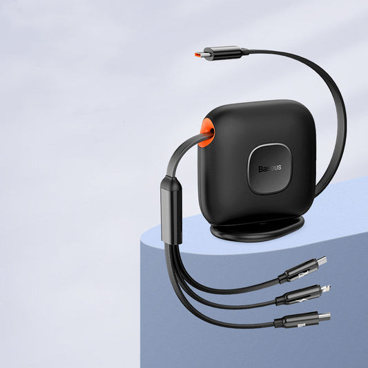 Avelena | 3-in-1 ausziehbares drehbares Ladekabel, mit Lightning, Type-C & Micro, für Handys & Tablets