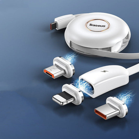 Avelena | 3-in-1 tragbares dehnbares USB-C Ladegerätkabel, mit magnetischen Anschlüssen (USB-C, Lightning & Micro), für Telefon, Tablet & mehr