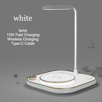 Avelena | 5-in-1 Schreibtischlampe mit 3 kabellosen Ladegeräten & verstellbarem Licht, für Zuhause & Büro