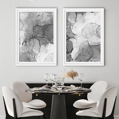 Avelena | Modern Grauer Fluider Marmor Druck Wandkunst Feine Kunst Leinwanddruck Abstrakte Schwarz-Weiß Poster Bilder für Wohnzimmer Home Office Kunst Dekor