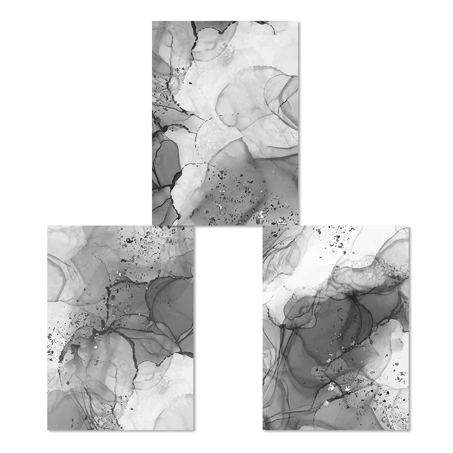 Avelena | Modern Grauer Fluider Marmor Druck Wandkunst Feine Kunst Leinwanddruck Abstrakte Schwarz-Weiß Poster Bilder für Wohnzimmer Home Office Kunst Dekor