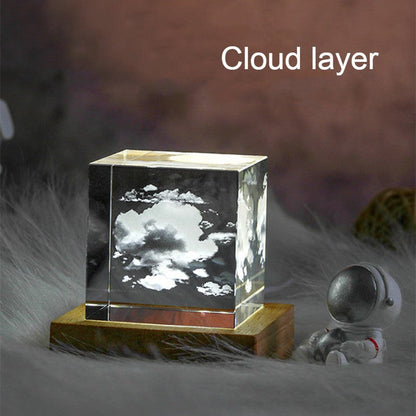 Avelena | 3D Galaxy Kristall Glas Würfel mit aufladbarem buntem Lichtbasis, für Geschenk & Wohnkultur