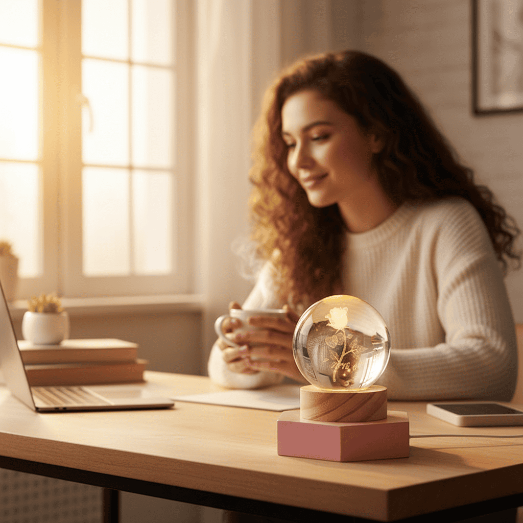 Avelena | Elegante 3D LED-Nachtlampe mit funkelndem Kristallschein