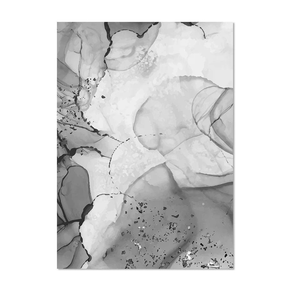 Avelena | Modern Grauer Fluider Marmor Druck Wandkunst Feine Kunst Leinwanddruck Abstrakte Schwarz-Weiß Poster Bilder für Wohnzimmer Home Office Kunst Dekor