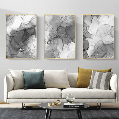 Avelena | Modern Grauer Fluider Marmor Druck Wandkunst Feine Kunst Leinwanddruck Abstrakte Schwarz-Weiß Poster Bilder für Wohnzimmer Home Office Kunst Dekor