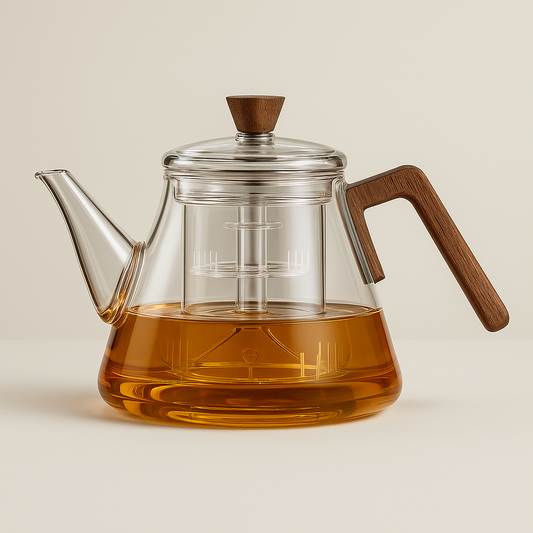 Avelena | Aetheris Glas Teekanne – Hitzebeständige Glaskanne mit Holzgriff & Teesieb (900ml)