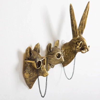 Avelena | Antik Bronze Harz Tier Anhänger Goldenes Reh Kopf Wand Lagerhaken Hintergrund Wand Zubehör Dekorative Figuren