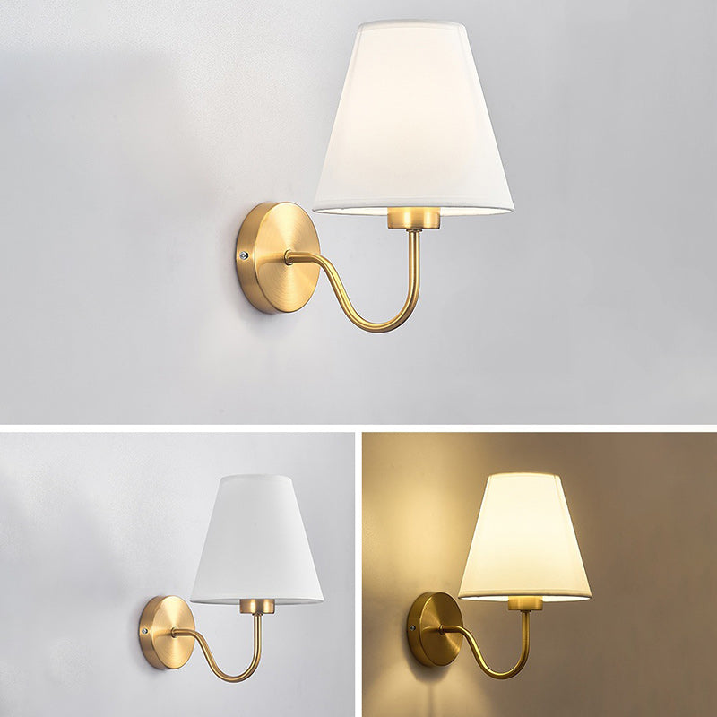 Avelena | Zeitgenössische nordische runde gebogene Stangen-Eisen-Stoffschirm 1-Licht Wandleuchte Lampe für Wohnzimmer
