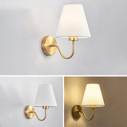 Avelena | Zeitgenössische nordische runde gebogene Stangen-Eisen-Stoffschirm 1-Licht Wandleuchte Lampe für Wohnzimmer
