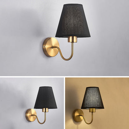 Avelena | Zeitgenössische nordische runde gebogene Stangen-Eisen-Stoffschirm 1-Licht Wandleuchte Lampe für Wohnzimmer