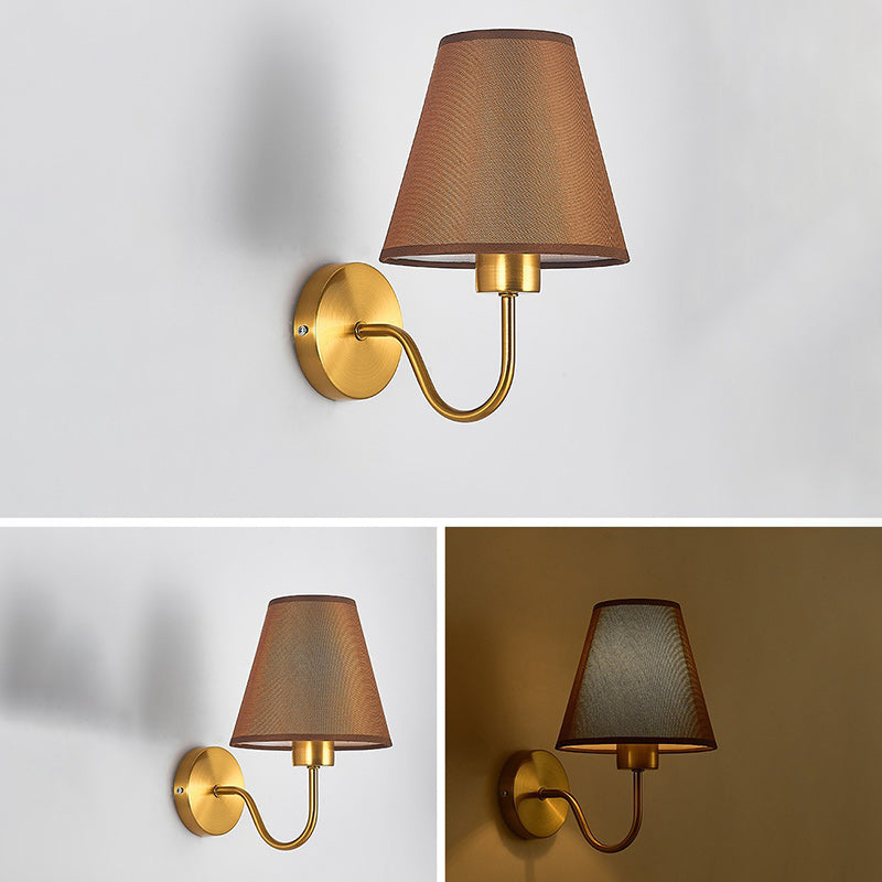 Avelena | Zeitgenössische nordische runde gebogene Stangen-Eisen-Stoffschirm 1-Licht Wandleuchte Lampe für Wohnzimmer