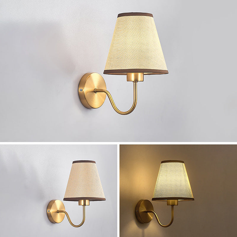 Avelena | Zeitgenössische nordische runde gebogene Stangen-Eisen-Stoffschirm 1-Licht Wandleuchte Lampe für Wohnzimmer