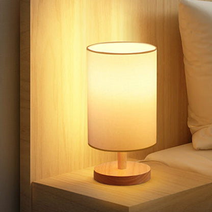 Avelena | Traditionelle japanische Zylinder Holzstoff 1-Licht Tischlampe für das Wohnzimmer