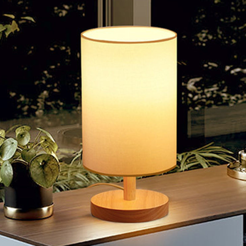Avelena | Traditionelle japanische Zylinder Holzstoff 1-Licht Tischlampe für das Wohnzimmer