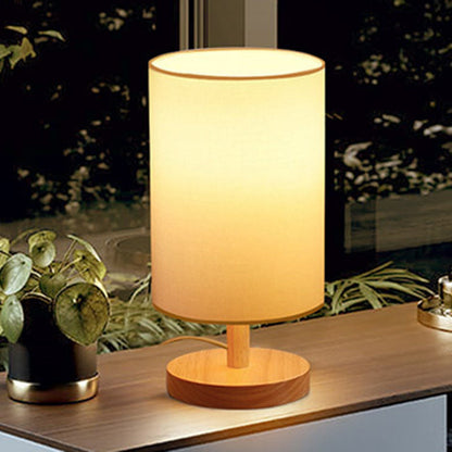 Avelena | Traditionelle japanische Zylinder Holzstoff 1-Licht Tischlampe für das Wohnzimmer
