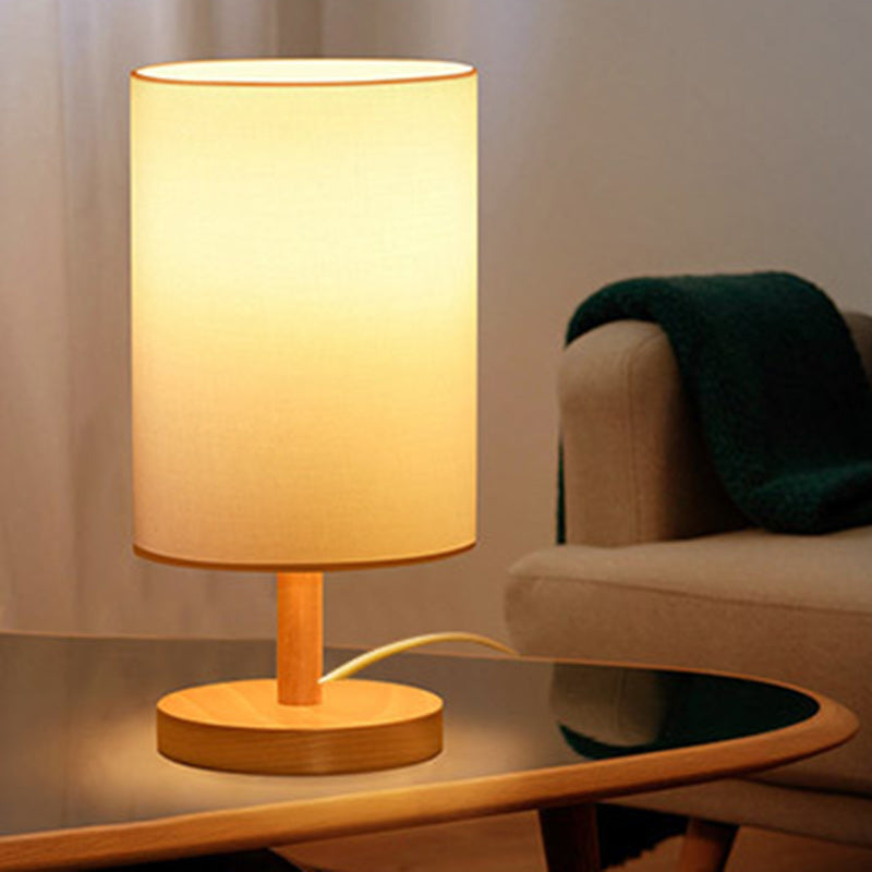 Avelena | Traditionelle japanische Zylinder Holzstoff 1-Licht Tischlampe für das Wohnzimmer