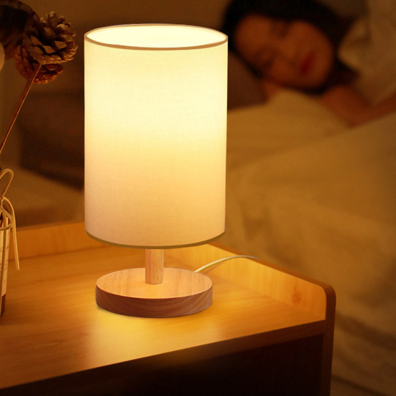 Avelena | Traditionelle japanische Zylinder Holzstoff 1-Licht Tischlampe für das Wohnzimmer