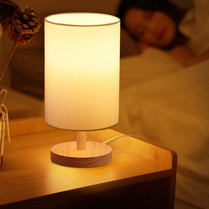 Avelena | Traditionelle japanische Zylinder Holzstoff 1-Licht Tischlampe für das Wohnzimmer