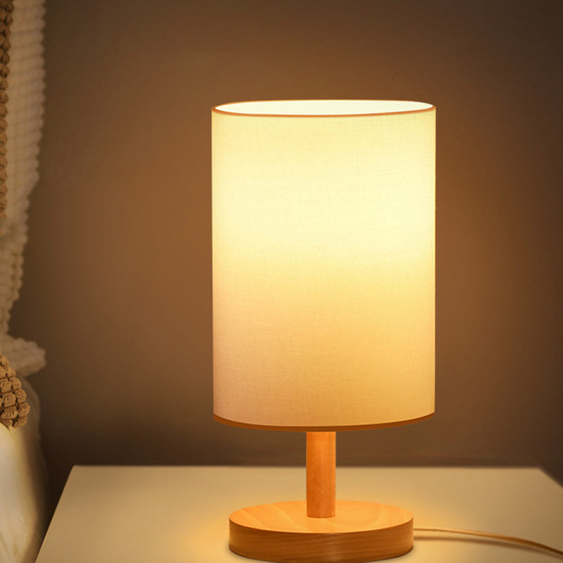 Avelena | Traditionelle japanische Zylinder Holzstoff 1-Licht Tischlampe für das Wohnzimmer