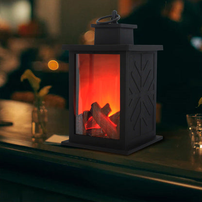 Avelena | Zeitgenössische Retro ABS Simulierte Flamme Kamin Runde Batterie Rechteckige LED Tischlampe Für Wohnzimmer