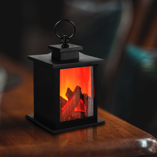 Avelena | Zeitgenössische Retro ABS Simulierte Flamme Kamin Runde Batterie Rechteckige LED Tischlampe Für Wohnzimmer