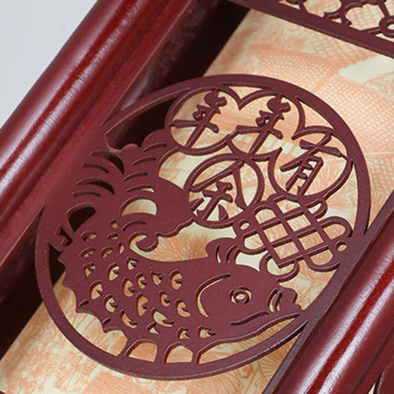 Avelena | Traditionelle chinesische Holz-PVC-Zylinderlaterne geschnitzter Fisch 1-Licht Pendelleuchte für das Esszimmer